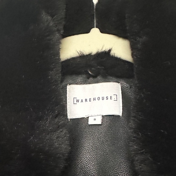 Warehouse London Faux Leather Biker Jacket with Faux Fur Shearling Neck - Picture 5 of 6